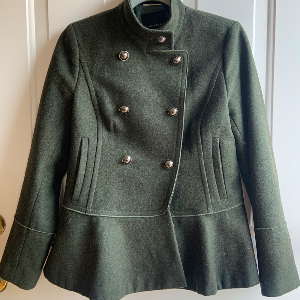 Green military style wool jacket